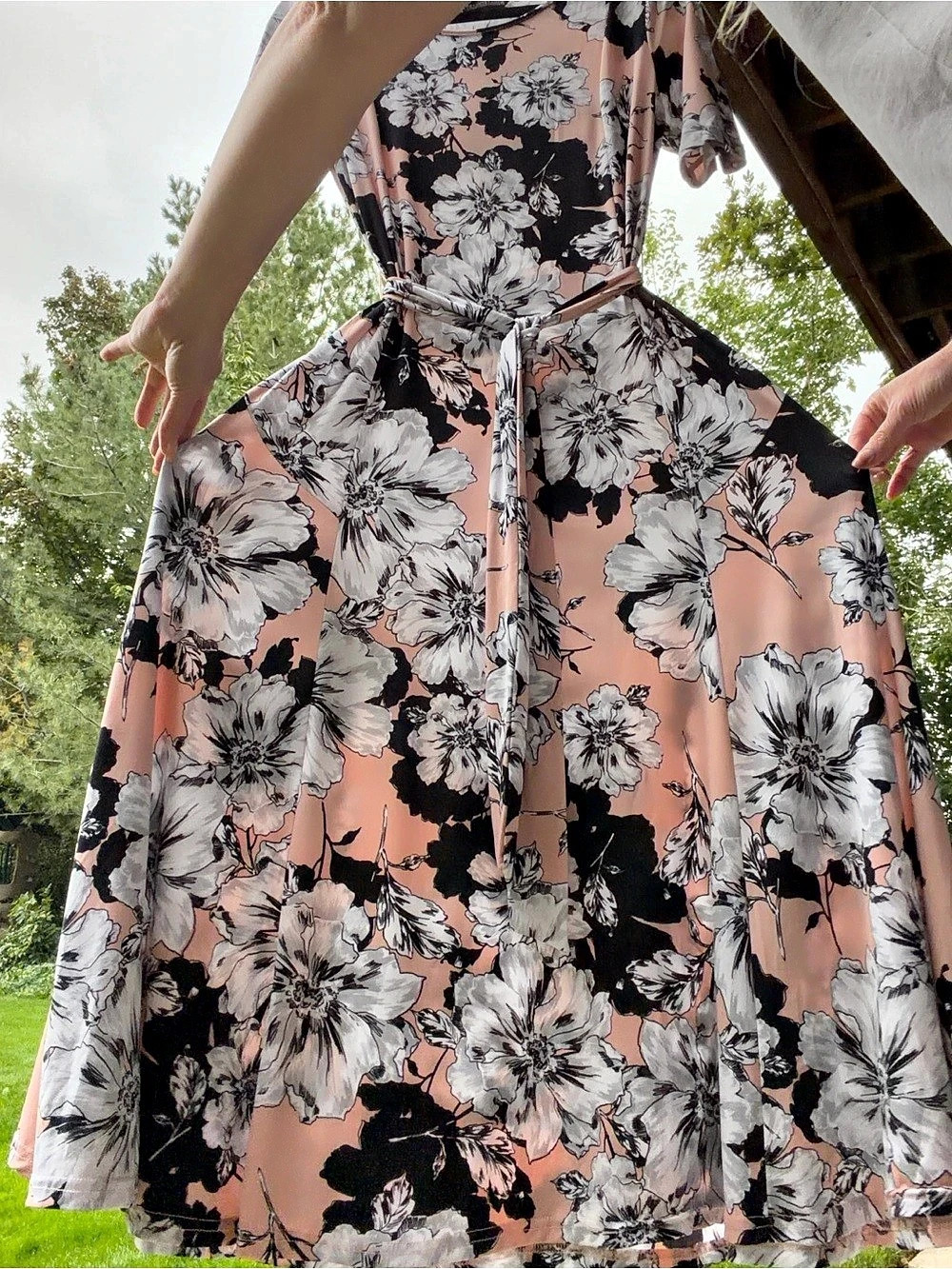 Nina Leonard Pink Floral Sylvia Fit-and-Flare Midi Dress – Size M